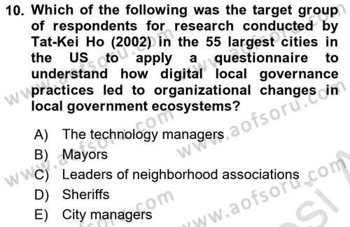 Local Governance Dersi 2024 - 2025 Yılı (Final) Dönem Sonu Sınav Soruları 10. Soru