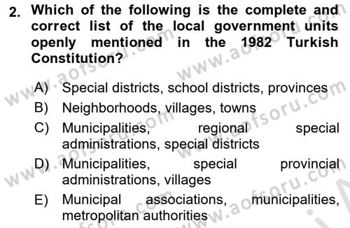Local Governance Dersi 2024 - 2025 Yılı (Final) Dönem Sonu Sınav Soruları 2. Soru