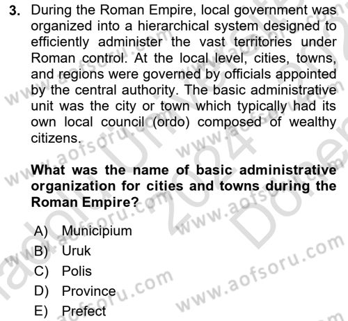Local Governance Dersi 2024 - 2025 Yılı (Final) Dönem Sonu Sınav Soruları 3. Soru