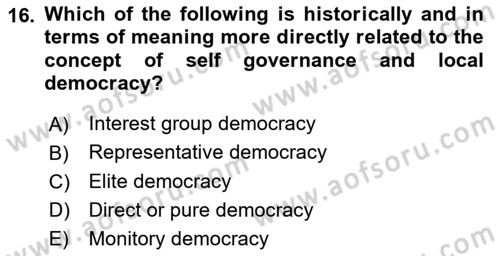 Local Governance Dersi 2024 - 2025 Yılı Yaz Okulu Sınav Soruları 16. Soru