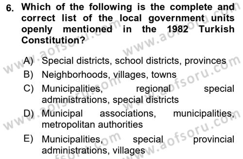 Local Governance Dersi 2024 - 2025 Yılı Yaz Okulu Sınav Soruları 6. Soru