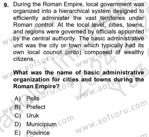 Local Governance Dersi 2024 - 2025 Yılı Yaz Okulu Sınav Soruları 9. Soru