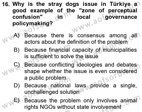 Local Governance Dersi 2025 - 2026 Yılı (Vize) Ara Sınav Soruları 16. Soru
