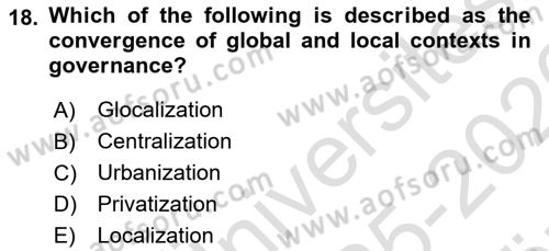 Local Governance Dersi 2025 - 2026 Yılı (Vize) Ara Sınav Soruları 18. Soru
