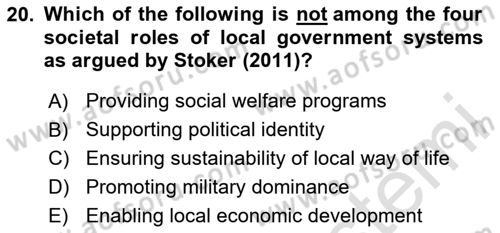 Local Governance Dersi 2025 - 2026 Yılı (Vize) Ara Sınav Soruları 20. Soru