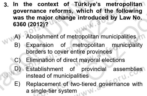 Local Governance Dersi 2025 - 2026 Yılı (Vize) Ara Sınav Soruları 3. Soru
