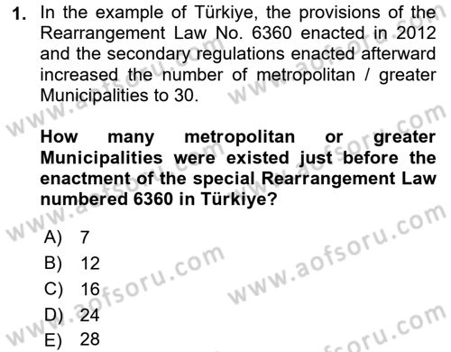 Local Governance Dersi 2025 - 2026 Yılı (Final) Dönem Sonu Sınav Soruları 1. Soru