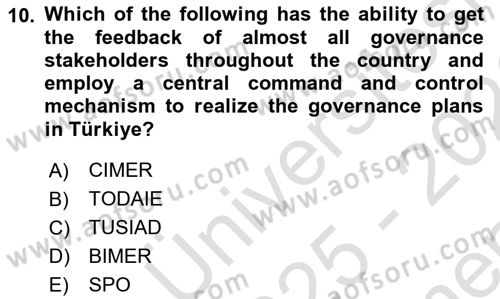 Local Governance Dersi 2025 - 2026 Yılı (Final) Dönem Sonu Sınav Soruları 10. Soru