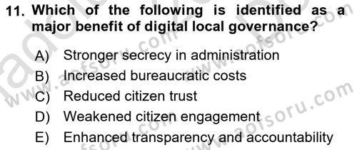 Local Governance Dersi 2025 - 2026 Yılı (Final) Dönem Sonu Sınav Soruları 11. Soru