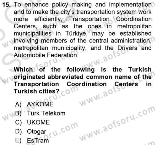 Local Governance Dersi 2025 - 2026 Yılı (Final) Dönem Sonu Sınav Soruları 15. Soru