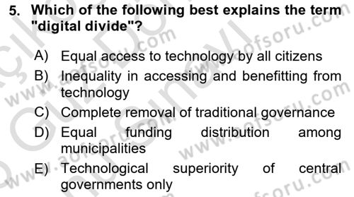 Local Governance Dersi 2025 - 2026 Yılı (Final) Dönem Sonu Sınav Soruları 5. Soru