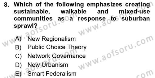 Local Governance Dersi 2025 - 2026 Yılı (Final) Dönem Sonu Sınav Soruları 8. Soru