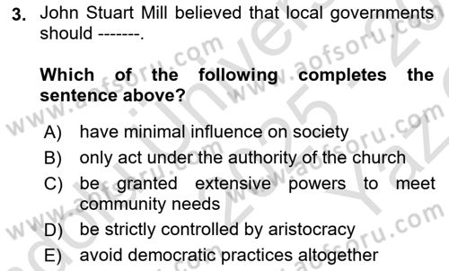 Local Governance Dersi 2025 - 2026 Yılı Yaz Okulu Sınav Soruları 3. Soru