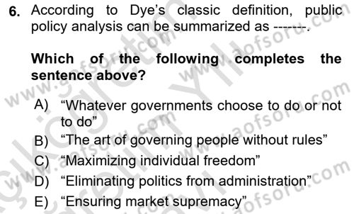 Local Governance Dersi 2025 - 2026 Yılı Yaz Okulu Sınav Soruları 6. Soru