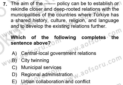 Local Governance Dersi 2025 - 2026 Yılı Yaz Okulu Sınav Soruları 7. Soru