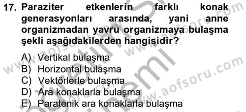 Temel Veteriner Parazitoloji Dersi 2012 - 2013 Yılı (Vize) Ara Sınav Soruları 17. Soru