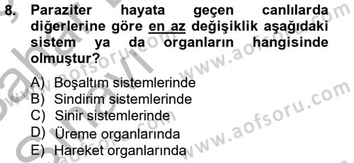 Temel Veteriner Parazitoloji Dersi 2012 - 2013 Yılı (Vize) Ara Sınav Soruları 8. Soru