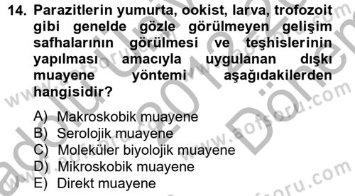 Temel Veteriner Parazitoloji Dersi 2012 - 2013 Yılı (Final) Dönem Sonu Sınav Soruları 14. Soru