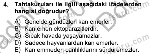 Temel Veteriner Parazitoloji Dersi 2012 - 2013 Yılı (Final) Dönem Sonu Sınav Soruları 4. Soru