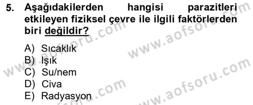 Temel Veteriner Parazitoloji Dersi 2012 - 2013 Yılı (Final) Dönem Sonu Sınav Soruları 5. Soru