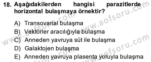 Temel Veteriner Parazitoloji Dersi 2013 - 2014 Yılı (Vize) Ara Sınav Soruları 18. Soru