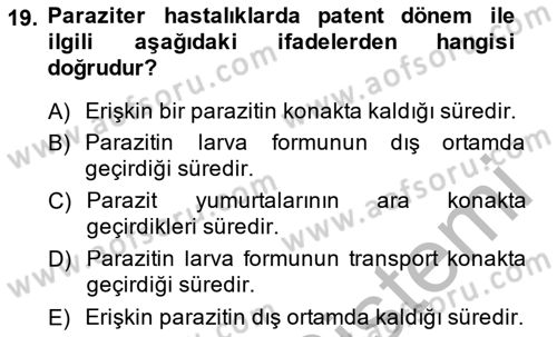 Temel Veteriner Parazitoloji Dersi 2013 - 2014 Yılı (Vize) Ara Sınav Soruları 19. Soru