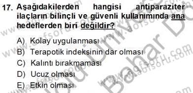 Temel Veteriner Parazitoloji Dersi 2013 - 2014 Yılı (Final) Dönem Sonu Sınav Soruları 17. Soru