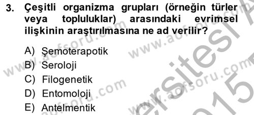 Temel Veteriner Parazitoloji Dersi 2014 - 2015 Yılı (Vize) Ara Sınavı 3. Soru