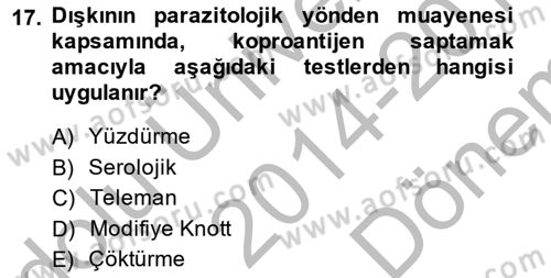 Temel Veteriner Parazitoloji Dersi 2014 - 2015 Yılı (Final) Dönem Sonu Sınav Soruları 17. Soru