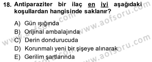 Temel Veteriner Parazitoloji Dersi 2014 - 2015 Yılı (Final) Dönem Sonu Sınav Soruları 18. Soru