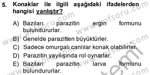 Temel Veteriner Parazitoloji Dersi 2014 - 2015 Yılı (Final) Dönem Sonu Sınav Soruları 5. Soru
