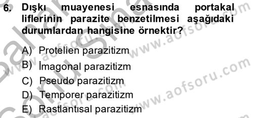 Temel Veteriner Parazitoloji Dersi 2014 - 2015 Yılı (Final) Dönem Sonu Sınav Soruları 6. Soru