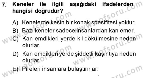 Temel Veteriner Parazitoloji Dersi 2014 - 2015 Yılı (Final) Dönem Sonu Sınav Soruları 7. Soru