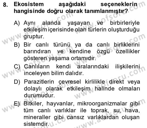 Temel Veteriner Parazitoloji Dersi 2014 - 2015 Yılı (Final) Dönem Sonu Sınav Soruları 8. Soru