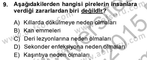 Temel Veteriner Parazitoloji Dersi 2014 - 2015 Yılı (Final) Dönem Sonu Sınav Soruları 9. Soru