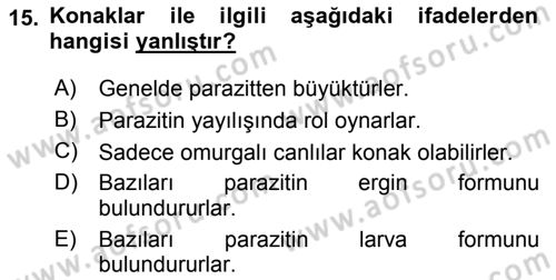 Temel Veteriner Parazitoloji Dersi 2015 - 2016 Yılı (Vize) Ara Sınav Soruları 15. Soru