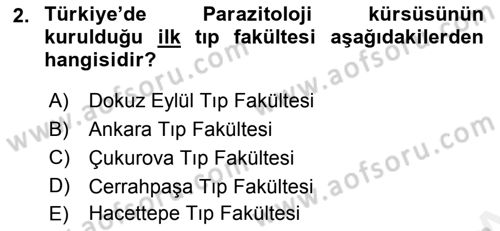 Temel Veteriner Parazitoloji Dersi 2015 - 2016 Yılı (Vize) Ara Sınav Soruları 2. Soru