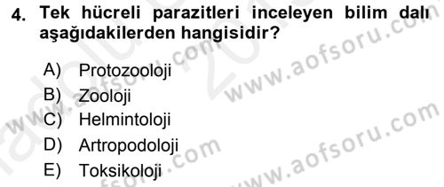 Temel Veteriner Parazitoloji Dersi 2015 - 2016 Yılı (Vize) Ara Sınav Soruları 4. Soru
