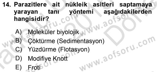 Temel Veteriner Parazitoloji Dersi 2015 - 2016 Yılı (Final) Dönem Sonu Sınav Soruları 14. Soru