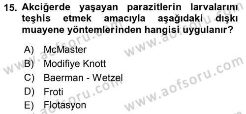 Temel Veteriner Parazitoloji Dersi 2015 - 2016 Yılı (Final) Dönem Sonu Sınav Soruları 15. Soru
