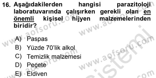 Temel Veteriner Parazitoloji Dersi 2015 - 2016 Yılı (Final) Dönem Sonu Sınav Soruları 16. Soru