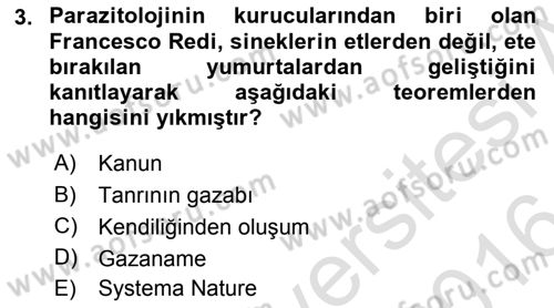Temel Veteriner Parazitoloji Dersi 2015 - 2016 Yılı (Final) Dönem Sonu Sınav Soruları 3. Soru
