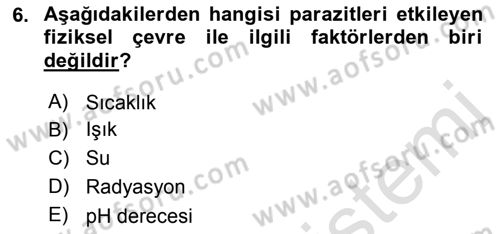Temel Veteriner Parazitoloji Dersi 2015 - 2016 Yılı (Final) Dönem Sonu Sınav Soruları 6. Soru