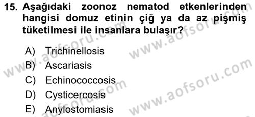 Temel Veteriner Parazitoloji Dersi 2016 - 2017 Yılı (Vize) Ara Sınav Soruları 15. Soru