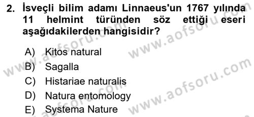 Temel Veteriner Parazitoloji Dersi 2016 - 2017 Yılı (Vize) Ara Sınav Soruları 2. Soru