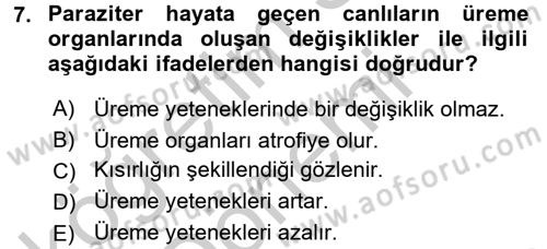 Temel Veteriner Parazitoloji Dersi 2016 - 2017 Yılı (Vize) Ara Sınav Soruları 7. Soru