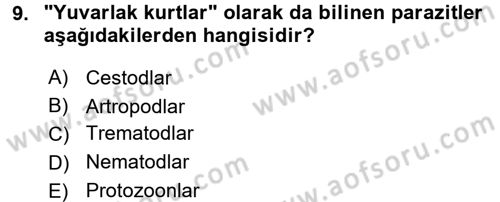 Temel Veteriner Parazitoloji Dersi 2016 - 2017 Yılı (Vize) Ara Sınav Soruları 9. Soru