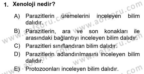 Temel Veteriner Parazitoloji Dersi 2016 - 2017 Yılı (Final) Dönem Sonu Sınav Soruları 1. Soru