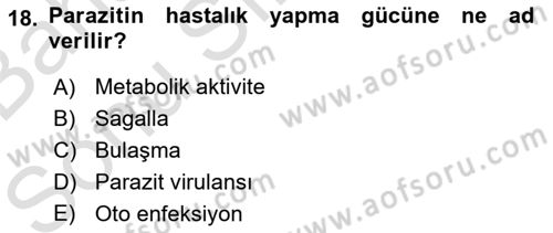 Temel Veteriner Parazitoloji Dersi 2016 - 2017 Yılı (Final) Dönem Sonu Sınav Soruları 18. Soru