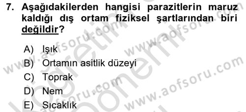 Temel Veteriner Parazitoloji Dersi 2016 - 2017 Yılı (Final) Dönem Sonu Sınav Soruları 7. Soru